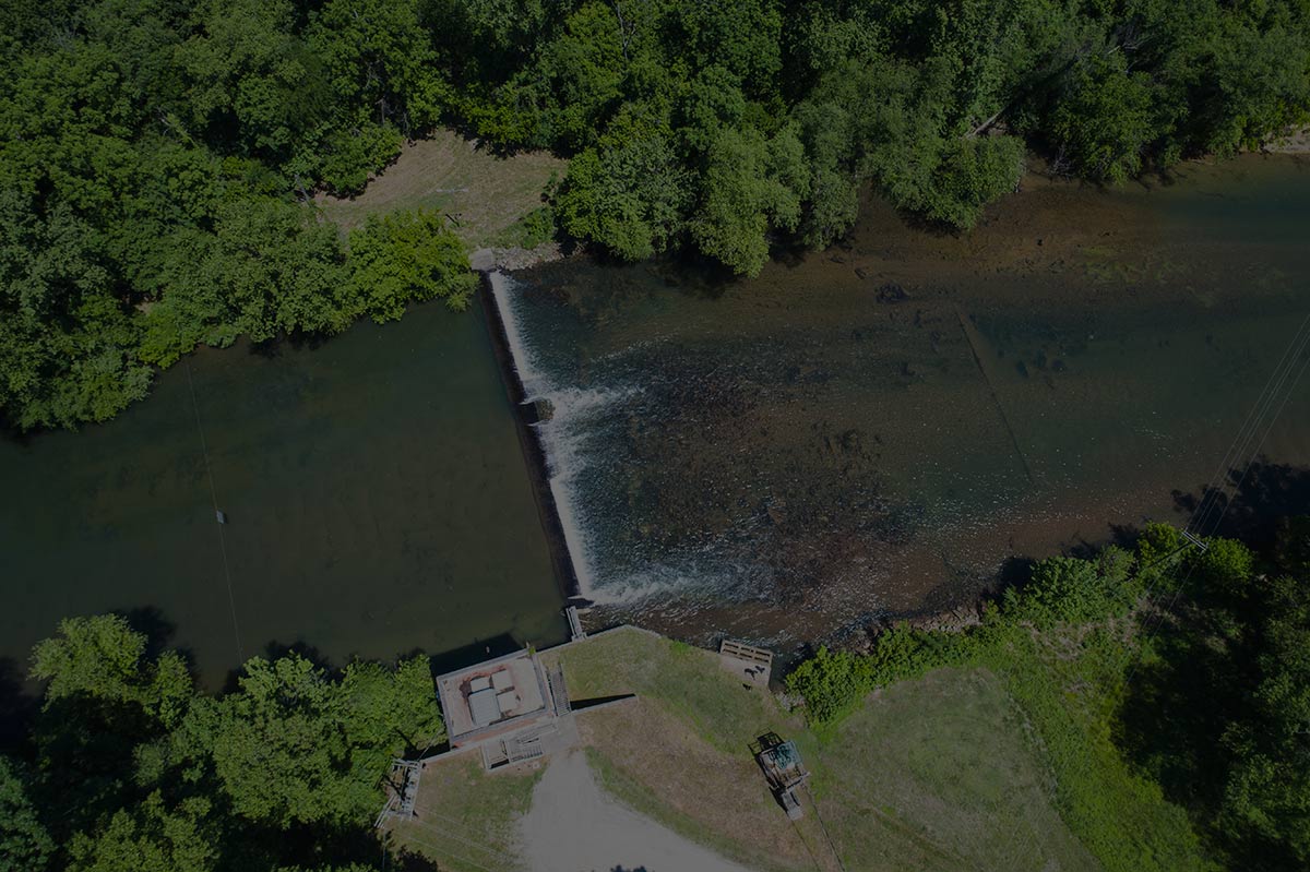 Aerial view of a spillway dam